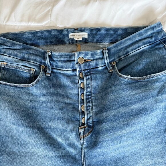 Good American Button Fly Distressed High Rise Skinny Jeans (Plus Size 16/1X) - Picture 2 of 9